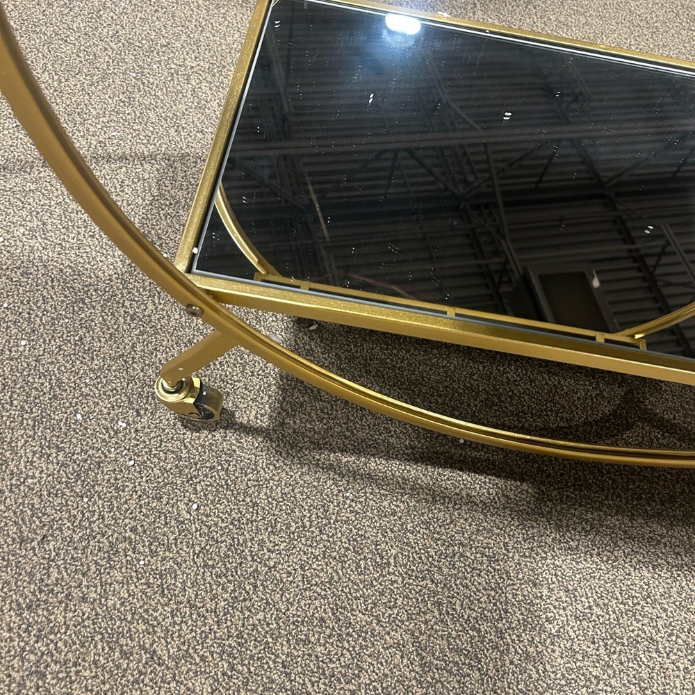 Gold Metal and Smoked Mirror Round Bar Cart - Picture 3 of 5